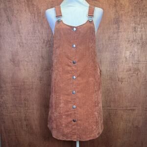 Francesca's Blue Rain Rust brown Corduroy overall mini dress MEDIUM